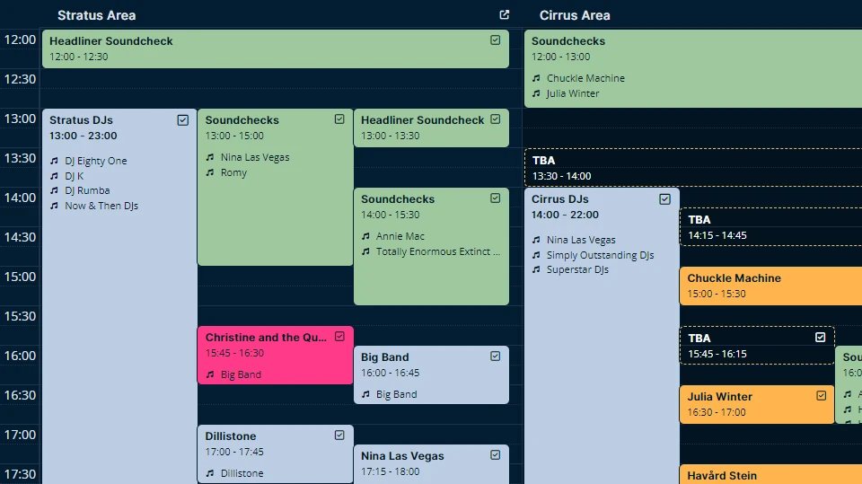 Manage your festival, keep track of  volunteers and performances in one place.