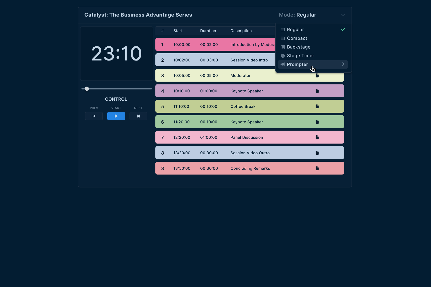 Run the Show with Crescat Running Order