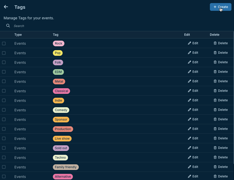 Categorise your events with Tags
